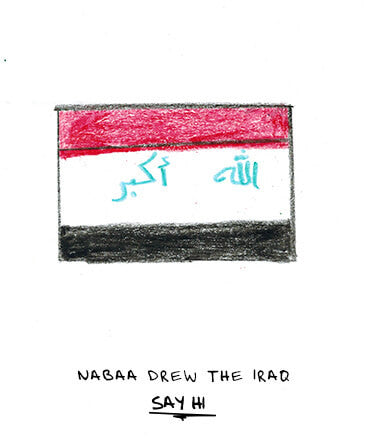 flag of iraq drawn by refugee youth artist Nabaa