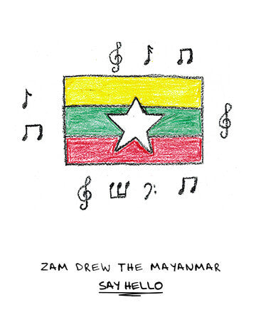 flag of myanmar drawn by refugee youth artist Zam